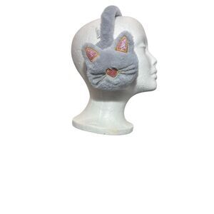 Gray Plush Cat Ear Muffs Winter Headband Youth Size
